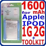 1600mAh Internal Li-Polymer Battery for Apple IPOD 1 / 1st / 1G , 2 / 2nd / 2G Generations MP3 Player + Special Toolkit and Installation MANUAL