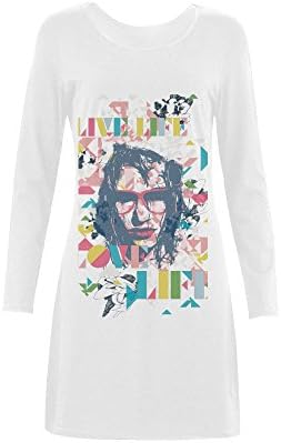 Abbie Miller Cartoon Pattern Women's Cotton Long Sleeve Nightdress White