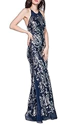 Full Length Halter Spaghetti Strap Backless Sequined Vintage Open-Back Mermaid Party Dress 