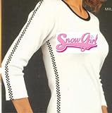SnowGirl White Race Shirt - Pink Signature snowboarding, snowmobiling