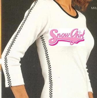 SnowGirl White Race Shirt - Pink Signature snowboarding, snowmobiling