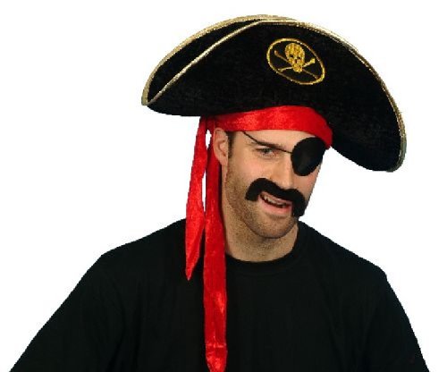 Childrens Toyshop  Toys : Adult Pirate Hat Black Velour with fitted red head band
