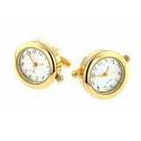 Gold plated round working watch cufflinks with presentation box by For the Cuff