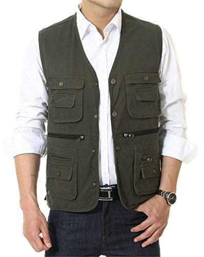 APTRO Men's 100% Cotton Outdoor Multi Pocket Vest Amy Green L(Tag 3XL)