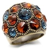 Size 10 MultiColor Crystal Brass Antique Copper Ring