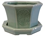 Chinese celadon planter with tray - Four Seasons design