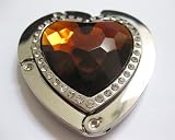 Chocolate Amber Crystal Heart With Diamonds Foldup Hand Bag Purse Hook Hanger