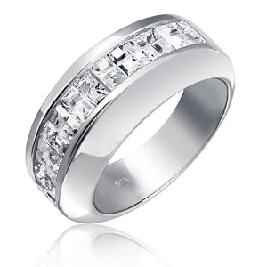 Bling Jewelry Sterling Silver Wedding Band Invisible Cut CZ Unisex Men's Ring