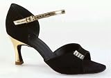 337 Valetta Ladies' Sandal with a 2.5 Flared Heel in Black Nubuck and Gold (Regular Fit)