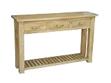 Homescapes - Mangat - Large Console Table - 100% Mango Wood - Oak Shade - 135 x 35 x 85 cm - With 3 Drawers and a Storage Shelf