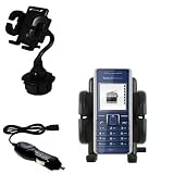Sony Ericsson K220i Car Cup Holder with Car Charger - Uses Gomadic TipExchange