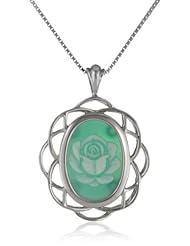Sterling Silver Green Agate Rose Cameo Pendant Necklace, 18"