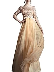 A-line Scoop Neck Cocktail Floor Length Sequined Lace Beaded Applique Satin Cap Sleeves Elbow Length Sleeves Evening Dress/Homecoming Dress/Pageant Dress/Prom Dress/Party Dress/Wedding Dress 