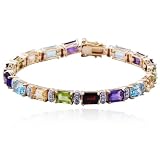 18k Yellow Gold Plated Sterling Silver Multi-Gemstone and Diamond Bracelet, 7.25