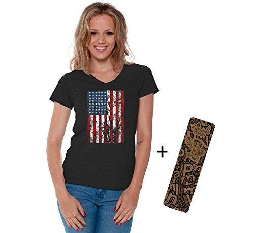 Awkwardstyles Women's American Flag Distressed V-neck Tshirt 4th July + Bookmark