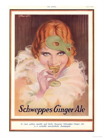 Schweppes, Ginger Ale Art Deco Drinking Masks, UK, 1930 Premium Poster Print, 18x24