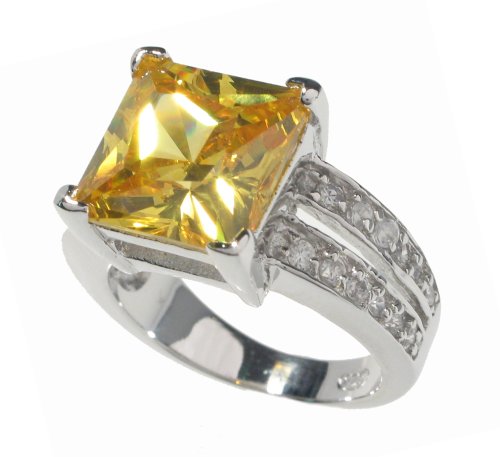 Childrens Toyshop  Jewelry : SilverBin Sterling Silver Engagement Style Prong Set Princess Cut Yellow CZ Ring with Clear CZ Accents