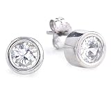 Sterling Silver Round Bezel White Cubic Zirconia Earrings