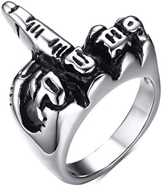 Op Jewelry Mens Stainless Steel Novelty Vintage Punk Erect Middle Finger Up Ring, Black (10)