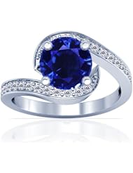 Platinum Round Cut Blue Sapphire Ring With Sidestones (GIA Certificate)
