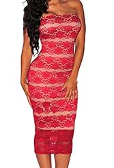 Strapless Spring Summer Winter Polyester/Spandex Lace Illusion Bodycon Dress/Club Dress/Party Dress/Midi Dress 