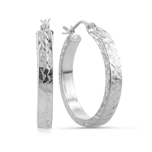 41MPo%2BuI8TL 14K White Gold Diamond Cut Hoop Earrings
