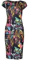 Womens Cap Sleeved Birds & Feathers Midi Dress