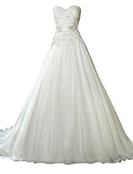 A-line Chiffon/Satin Beaded Lace-Up Sequined  Wedding Dress  With Pearls