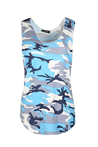 Womens Scoop Neck Ladies Camouflague Printed Sleeveless Strachey Hem Vest Top