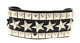 2 Rows of Pryamid Shaped Studs and 1 Row of Stars Leather Wrist Band Bracelet
