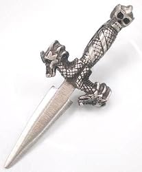 Dragon Heads Skull Dagger Blade Pewter Pendant Necklace