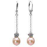 Isabella Rose 9-10mm Pearl Dangle Silver Earrings, Peach Pink