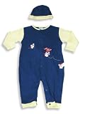 Beyond Basics Kids - Infant Baby Boys Long Sleeved Coverall with Matching Cap, Navy