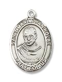Sterling Silver St. Maximilian Kolbe Medal Pendant with 24" Stainless Steel Chain in Gift Box, Patron Saint of (Patronage of) charity, drug addiction, drug addicts, families, imprisoned people, journalists, political prisoners, prisoners, pro-life movement.