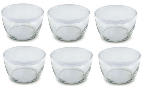 Set of 6 Small Storage Soup Serving Glass Bowl Container with Plastic Lid