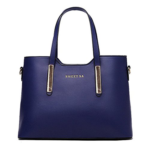 Fashion Road Genuine Leather Womens Shoulder Bags Top-Handle Handbag Tote Purse Bag Dark Blue