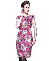 Jacquard Short Sleeves Polyester/Sateen Round Neck Party Dress 