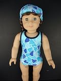Blue One Piece Swim Suit with Swim Hat, Towel and Goggles Designed for 18 Inch Doll Like the American Girl Dolls