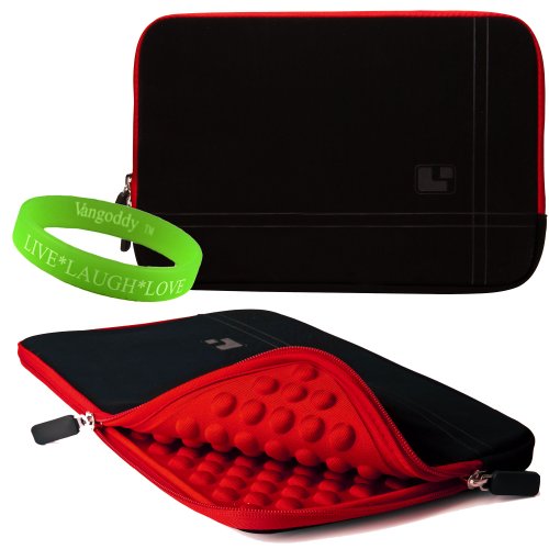 SumacLife Accessories Onyx with Fervour Red Trim Drumm Neoprene Sleeve for Sony Vaio Z Series 13 Inch Notebooks + VanGoddy Glowing+LAUGH+LOVE Wristband