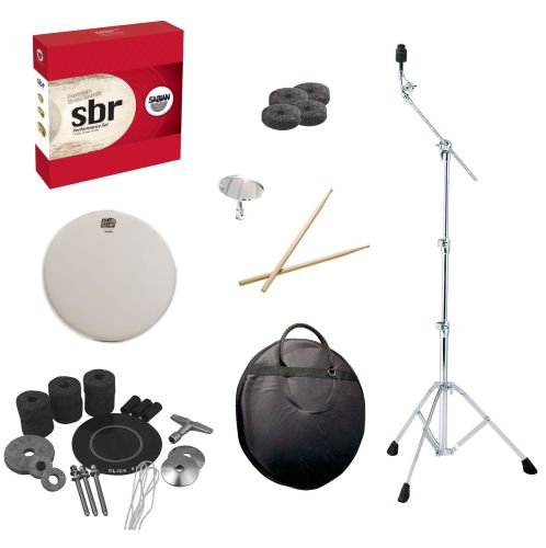 Sabian SBR5003 Cymbals Performance Pack with Convertible Cymbal Boom Stand, Survival Kit, Cymbal Bag, Snare Head, Drumsticks, Drum Key, and Cymbal Felts On Sale