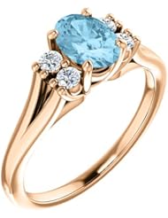 18K Rose Gold 7.00x5.00mm Oval Cut Aquamarine and Diamond Ring -- LIFETIME WARRANTY