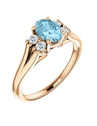 14K Rose Gold 7.00x5.00mm Oval Cut Aquamarine and Diamond Ring -- LIFETIME WARRANTY