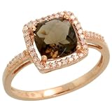 10k Rose Gold Stone Ring, w/ 0.16 Carat Brilliant Cut Diamonds & 1.50 Carats (7mm) Cushion Cut Smoky Topaz Stone, 3/8