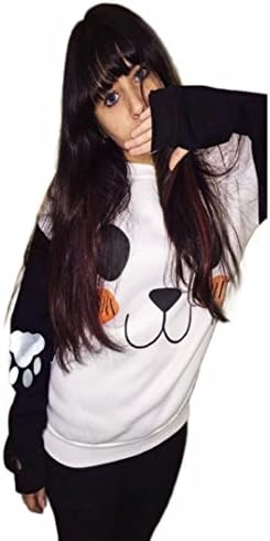 EKIMI Women's Panda Printing Long Sleeve Sweatshirts Sweater Blouse Tops (XL)