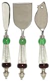 Decorative Cheese Set of Three With Red, Clear and Green Glass Handle