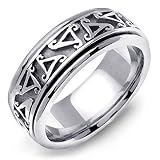 AGRONA 14K White Gold Triangle Design Celtic Wedding Band Ring