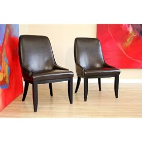Set of 2 Contemporary Design Dark Brown Leather Chairs by visiondecor Furniture