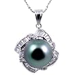 18K White Gold with CZ and 11-11.5 mm Tahitian Pearl Pendant & 16" 14K White Gold Chain