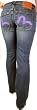 EVISU GENES JEANS Womens Lowrise Denim Hipster Bootcut Light Blue/Purple