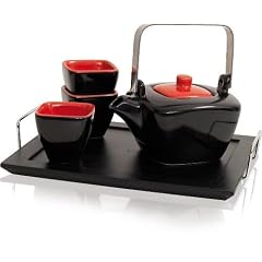 Asian Life Keramik-Teeset: 1 Kanne, 4 Schalen, 1 Tablett, eckig